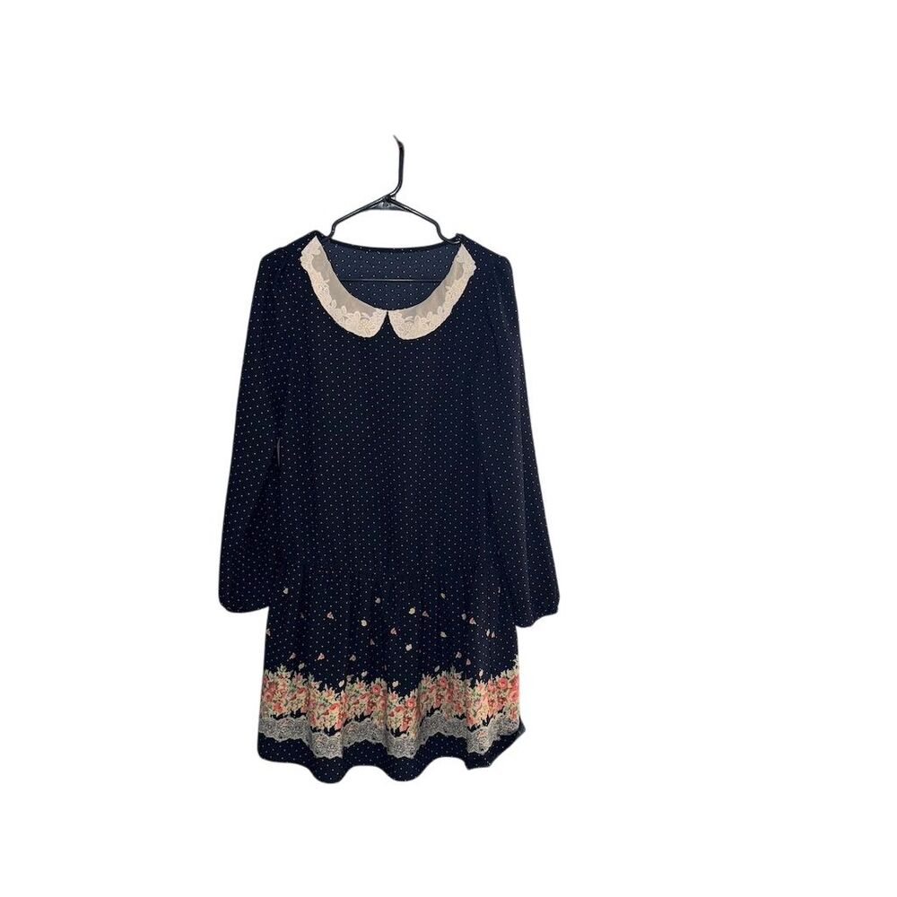 Goelia Women's Black‎ Polka Dot A-Line Dress M Peter Pan Collar